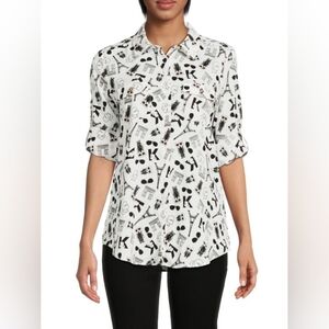 Karl Lagerfeld Paris Whimsical Flowy Graphic Eiffel Tower Cat Shirt XS